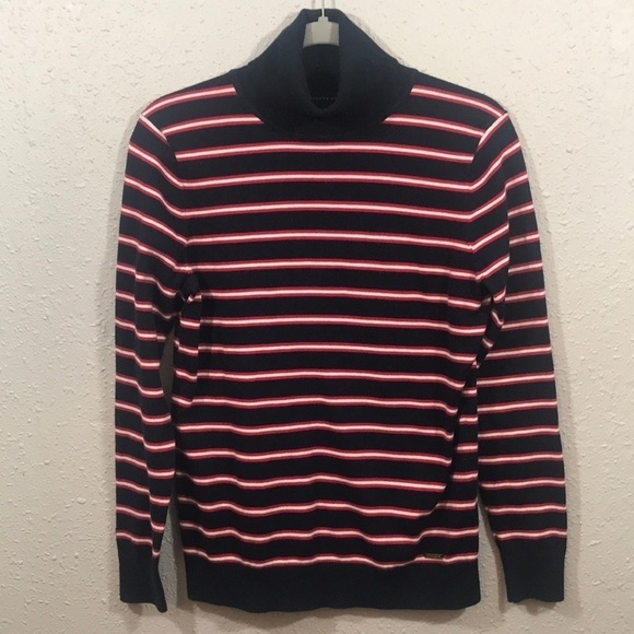 Tommy Hilfiger Red, White, Blue Striped Knit Turtleneck size M - Picture 1 of 10